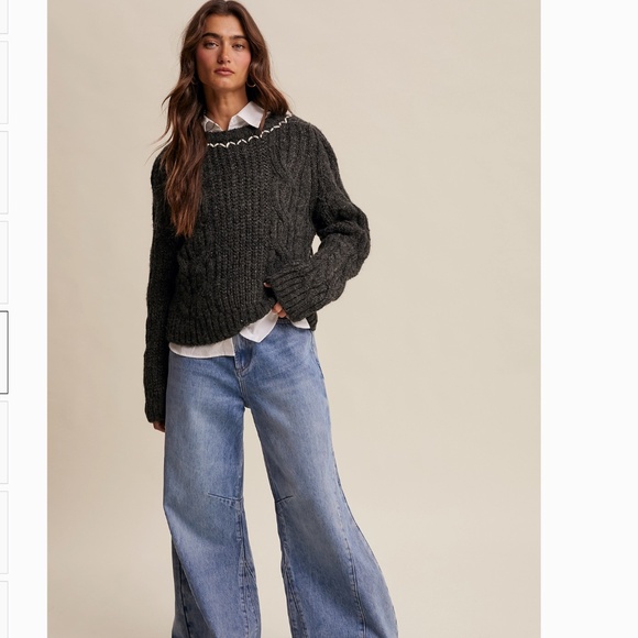 Listicle “ Theresa “ Listicle Braided Knit Sweater with Decorative Stitch 44 - Picture 10 of 11